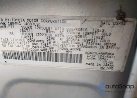 2004 Toyota Rav4 z USA, uszkodzony, nr VIN JTEHD20V746013339